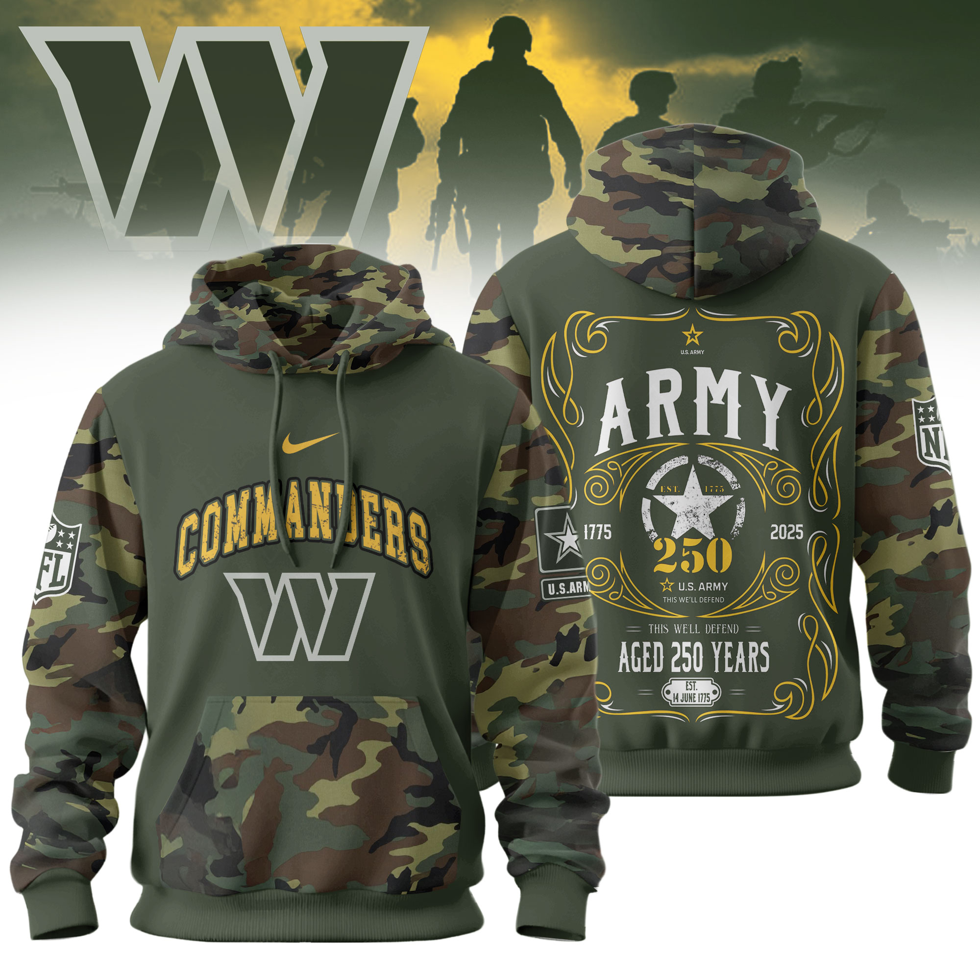 Washington Commanders | Premium NFL US Army 250th anniversary 3D Hoodie