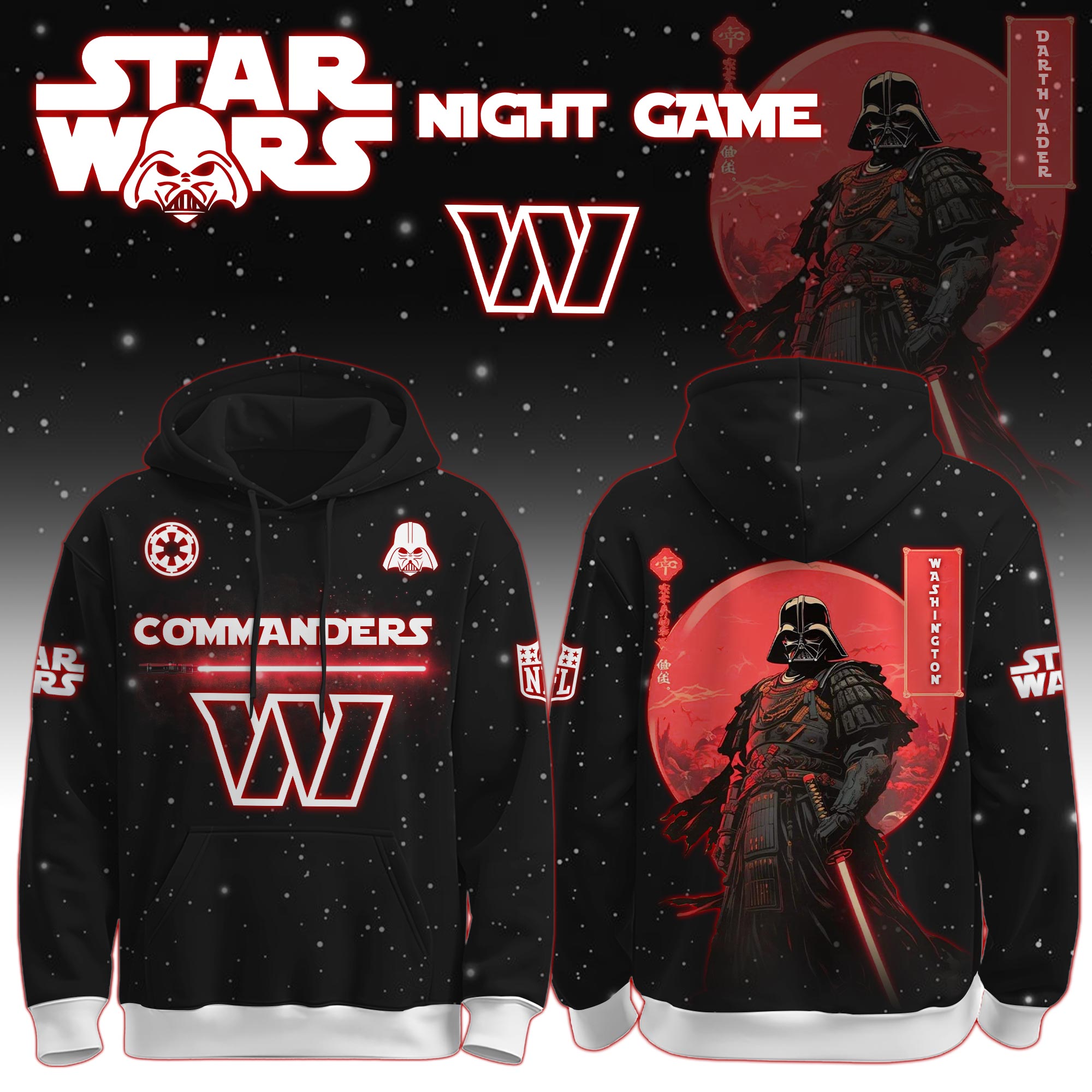 Washington Commanders | Premium NFL x  Night Game Red Moon Star War Limited Editions Hoodie