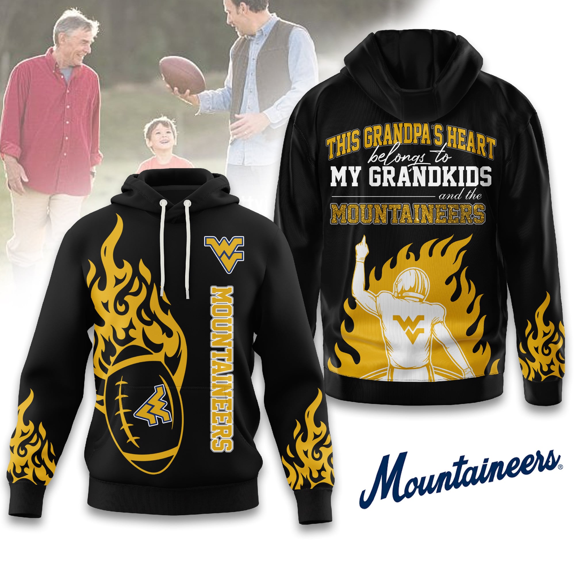 West Virginia Mountaineers | Premium NCAA Football Grandpa Hoodie