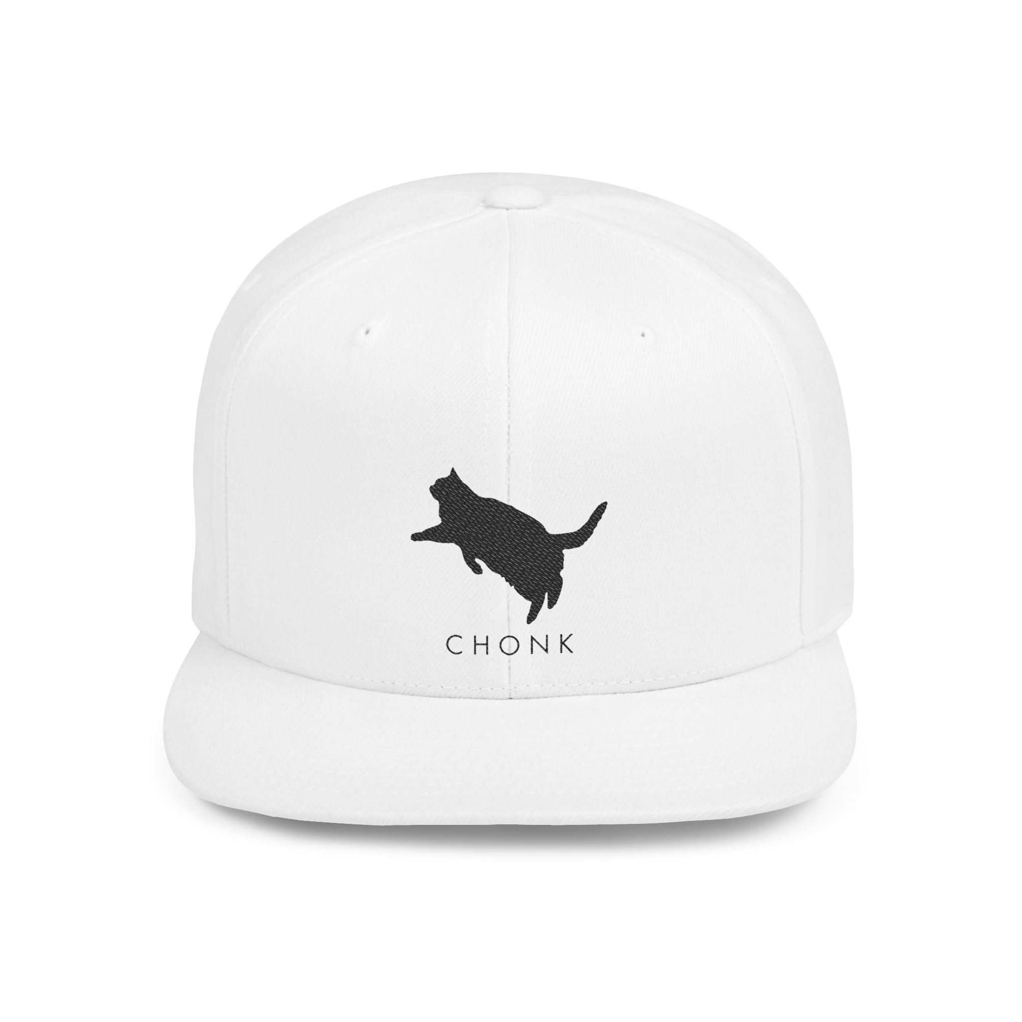Chonk Cat Flat Bill Snapback Hat White | Funny Cat Lover Cap, Gift for Cat Owners, Adjustable Baseball Hat, Unique Pet Gift, Cool Cat Merchandise
